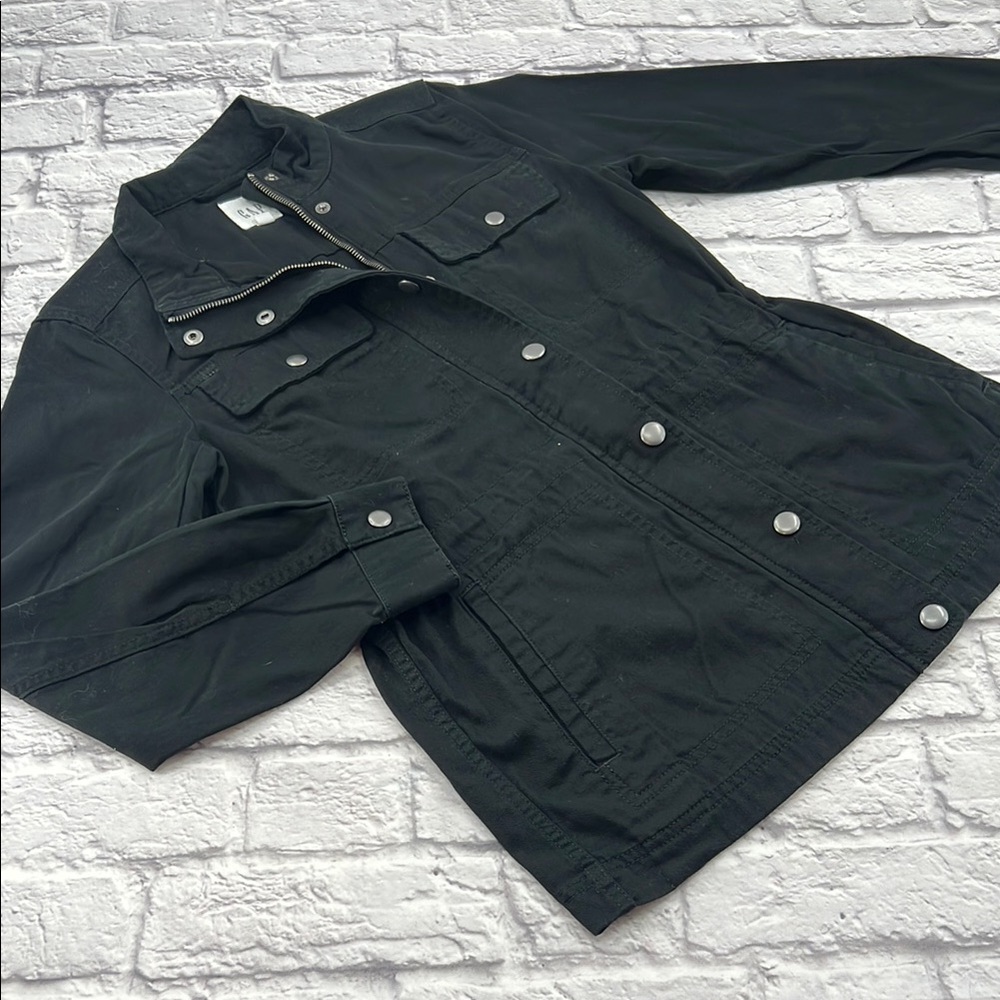 Womans GAP Black Utility Jacket XS Classic Style Casual Zip Snap front